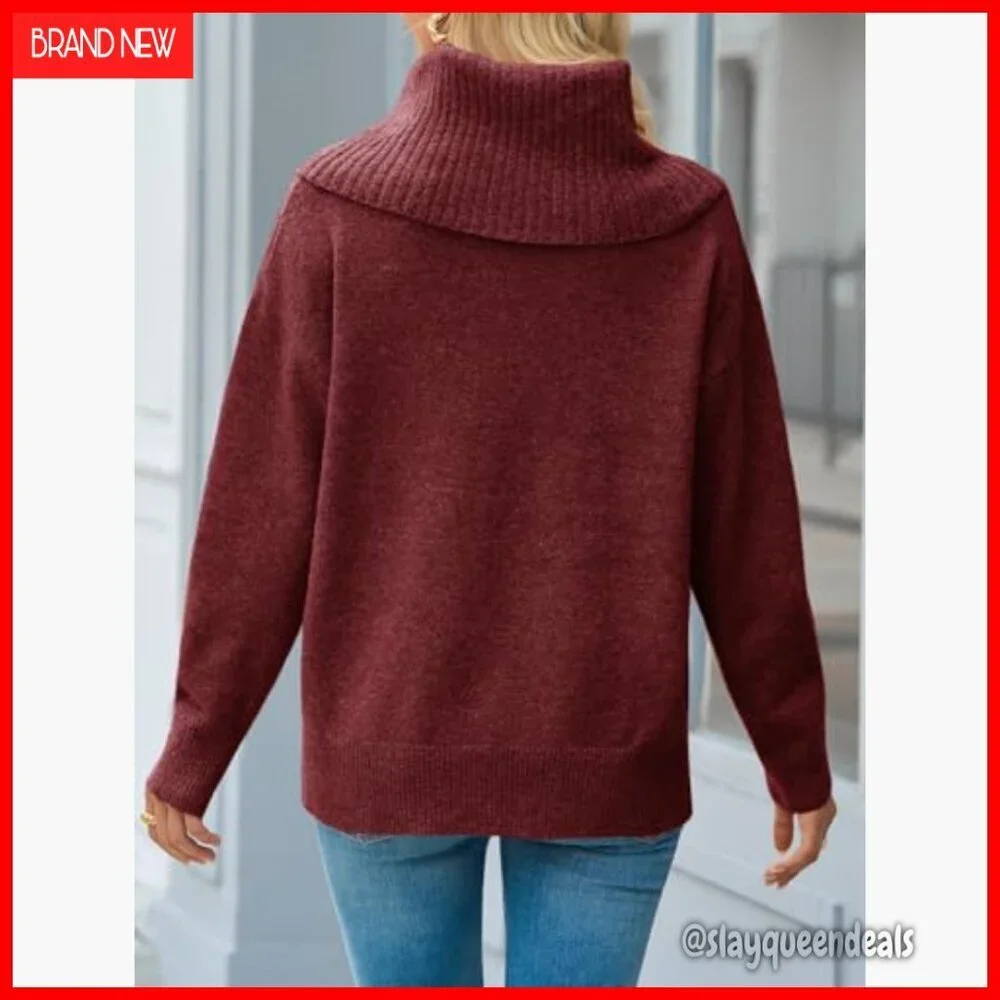 Soft Knit Turtleneck Pullover Sweater Loose Fit Long Sleeve Casual
